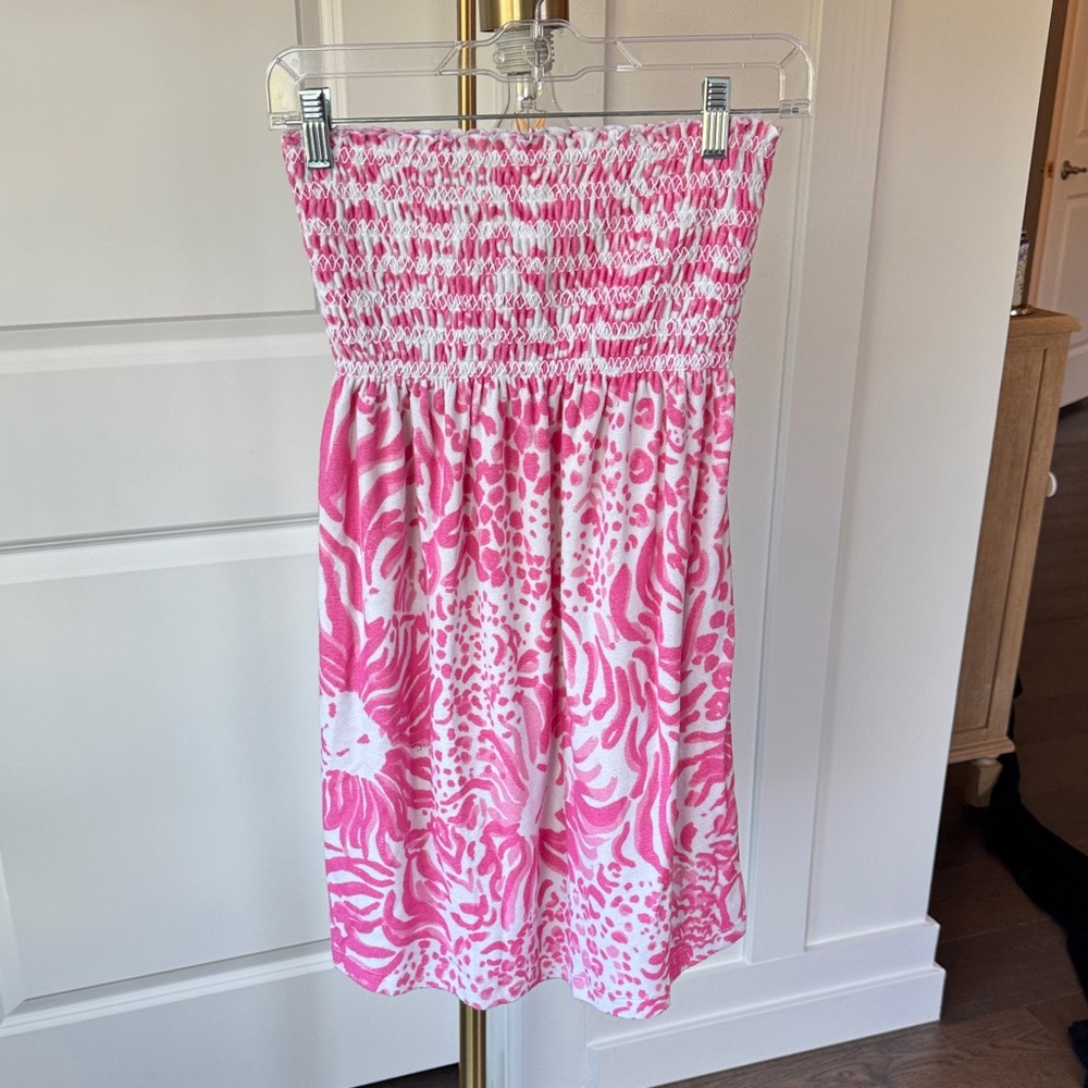 Lilly Pulitzer Pink and White Smocked Terry Dress